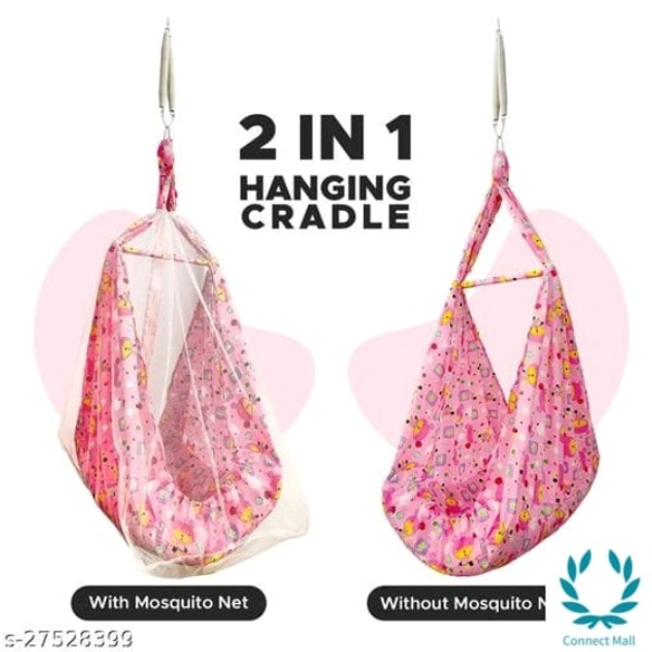 New Born Baby Cotton Hanging Cradle Jhula Jhoola Bed Bedding Set - 0-12 Months, Pink, Fabric Cradle Material: Cotton, Mousquito Net, Pack Of:1